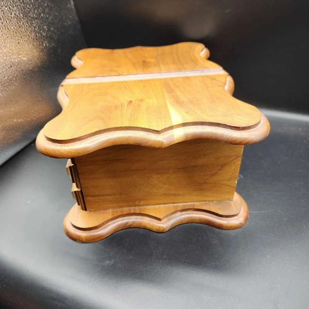 Vintage Wooden Jewelry Box Organizer Red Velvet Lined Drawers Storage